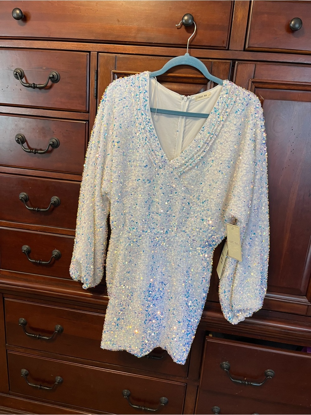 Just Me Iridescent Sequin Mini Dress in Shimmering White
